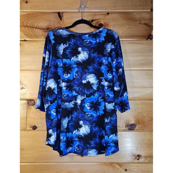 Karen Scott Plus Size 2X Blue And Black Floral Top Plus Women's Blouse - Picture 8 of 8